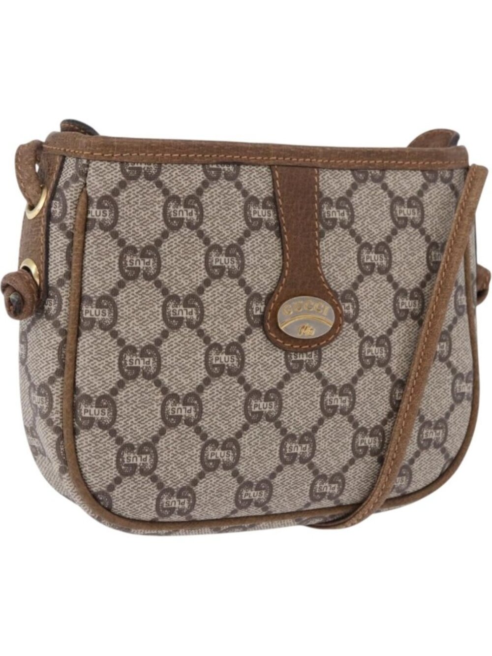 GUCCI GG Plus Supreme Shoulder Bag PVC Beige Gold